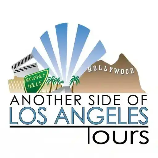 Another Side of Los Angeles Tours logo with Hollywood sign, palm trees, and film clapperboard.