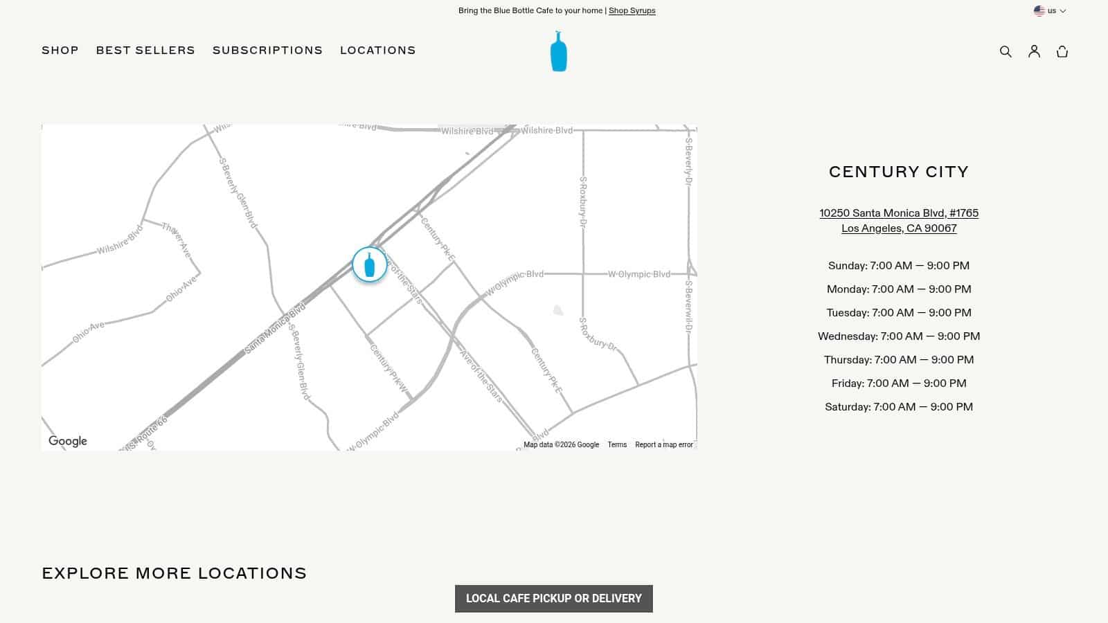 Blue Bottle Coffee, Century City (plus Arts District/Culver City)